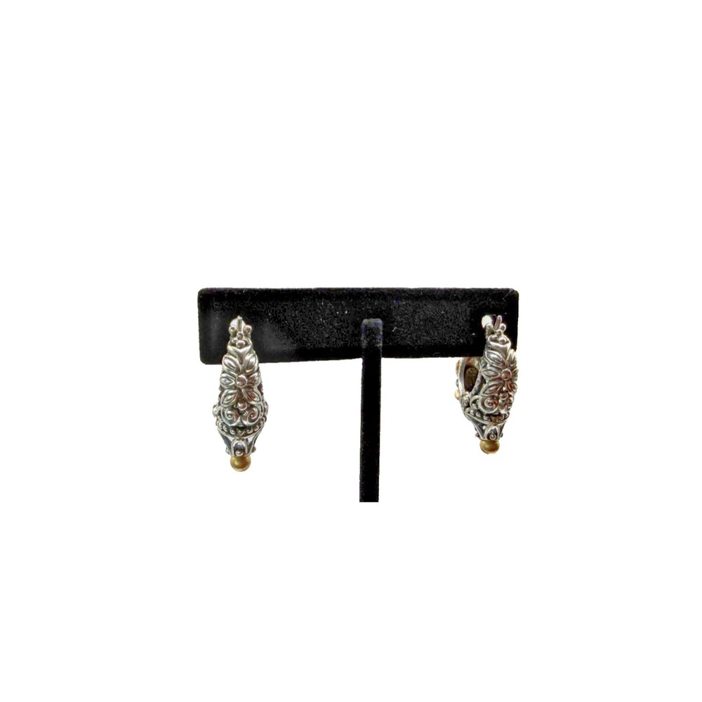Barbara Bixby Sterling Silver 18K Yellow Gold Huggie Hoop Earrings 1" Lotus 925